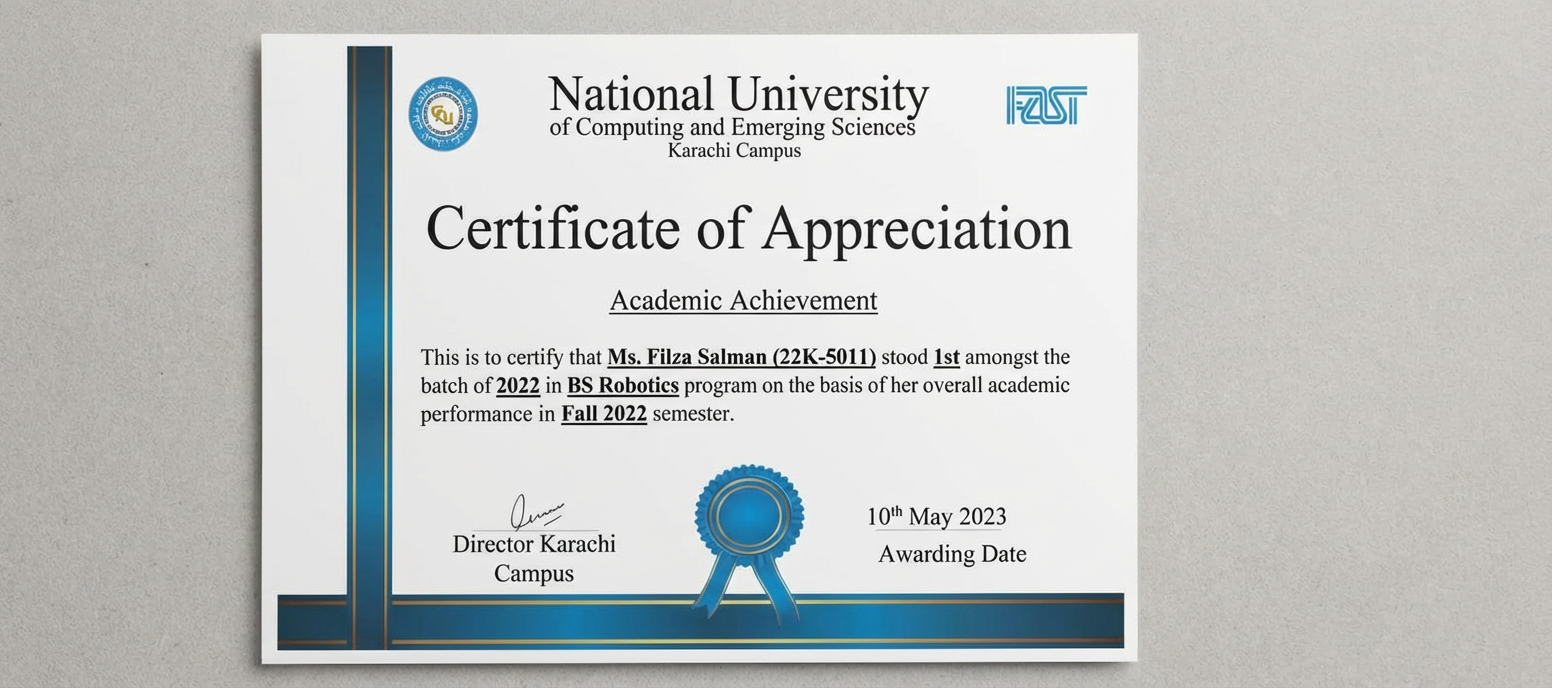 Academic Achievement Certificate Fall 2022
